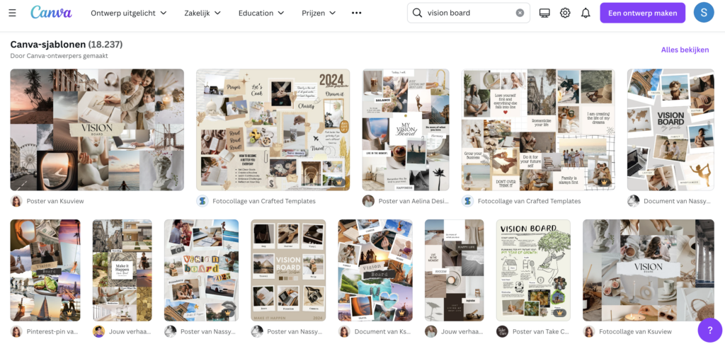 Canva vision board